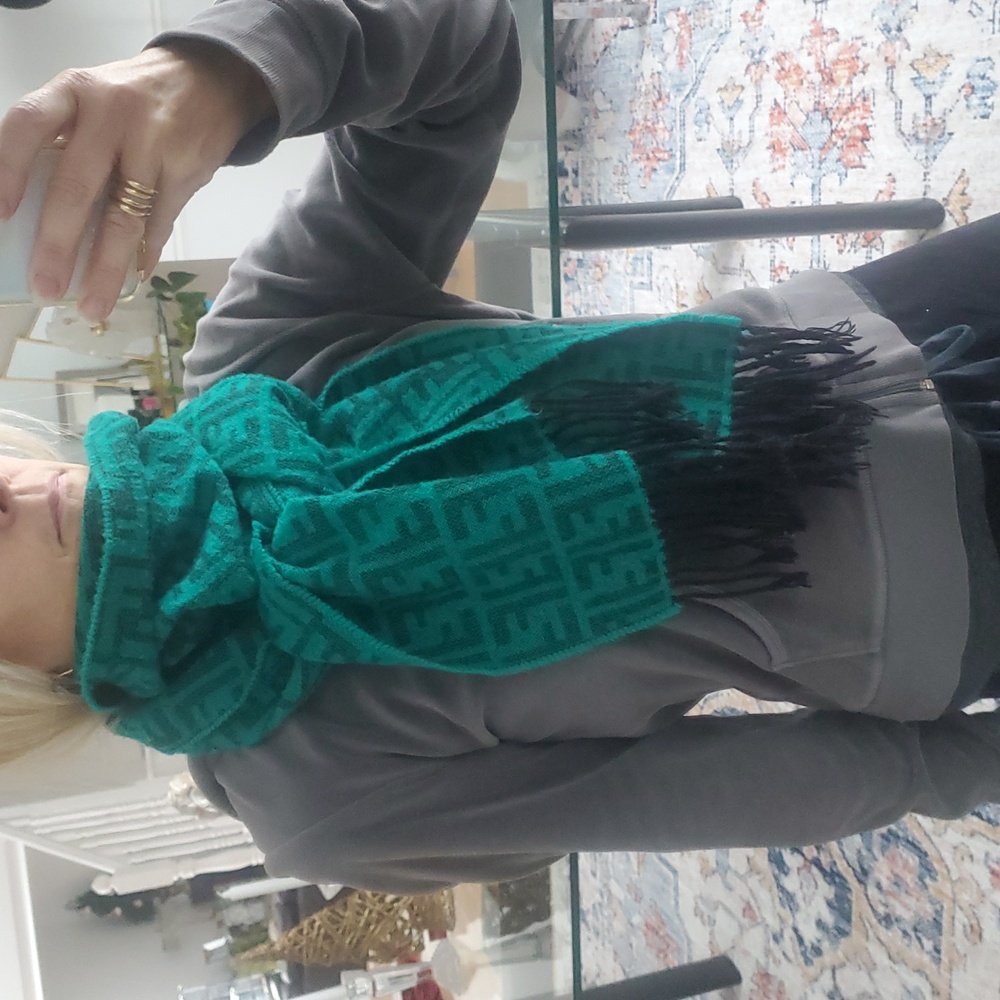 Vintage 80's Fendi Green and Black Monogrammed Scarf
